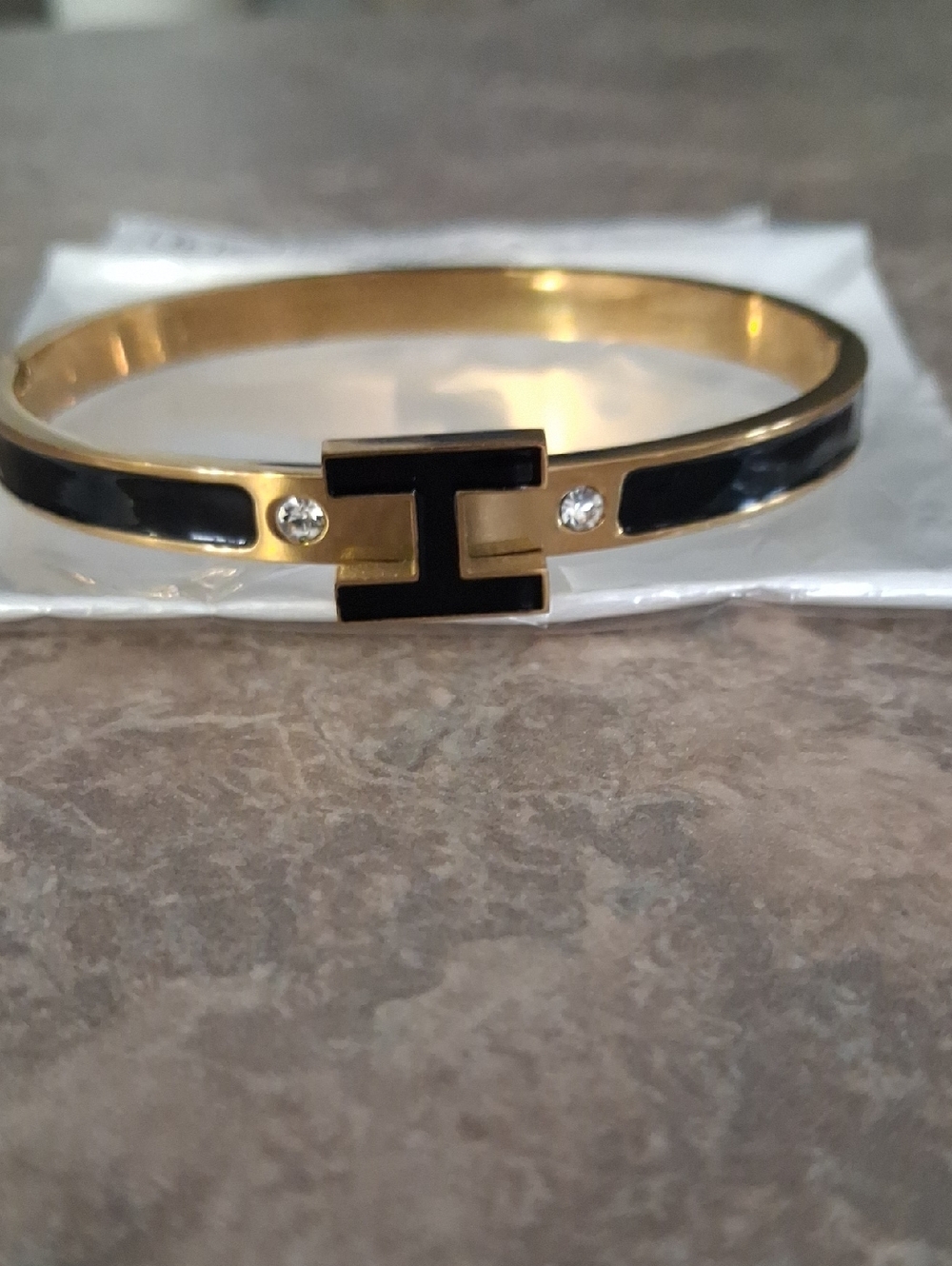 Gold and Black Enamel Bangle Bracelet